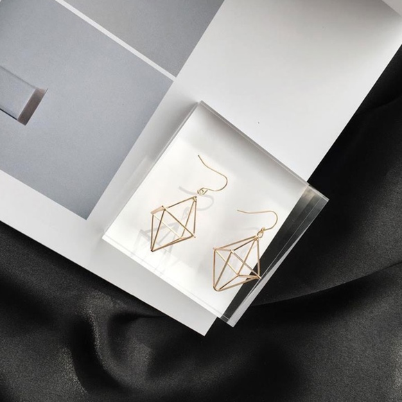 *CHIARINA* Silver Hollow Diamond Dangle Earrings - Picture 3 of 4